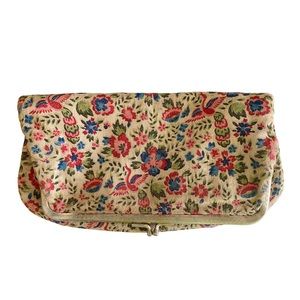 Adorable vintage Peacock Fold Over Clutch - Blue, Pink, Tapestry Print